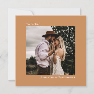 Modern Minimalist Golden Tan Square Photo Wedding Invitation