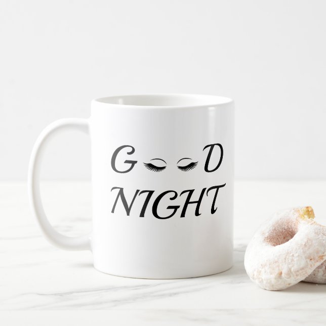 Modern Minimalist Good Night Eyelashes Aesthetic Coffee Mug (With Donut)