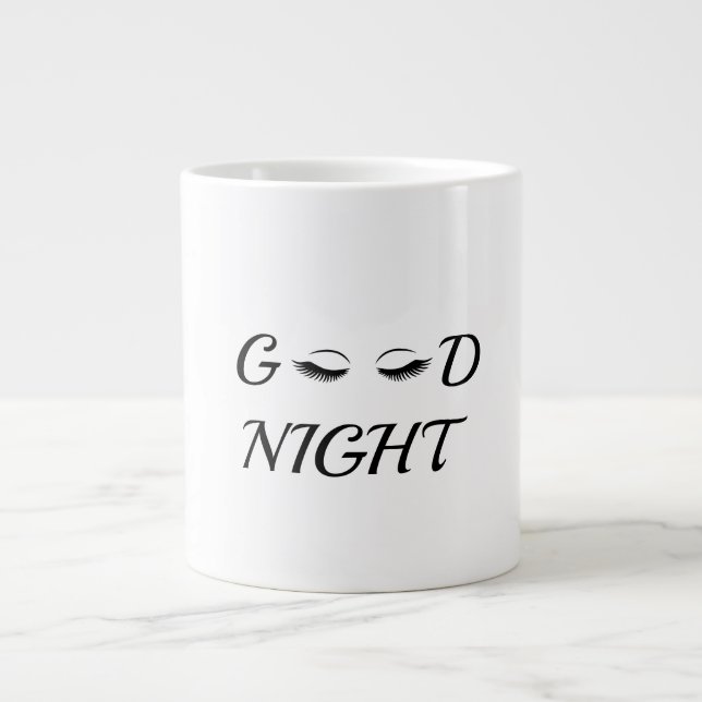 Modern Minimalist Good Night Eyelashes Aesthetic Giant Coffee Mug (Front)