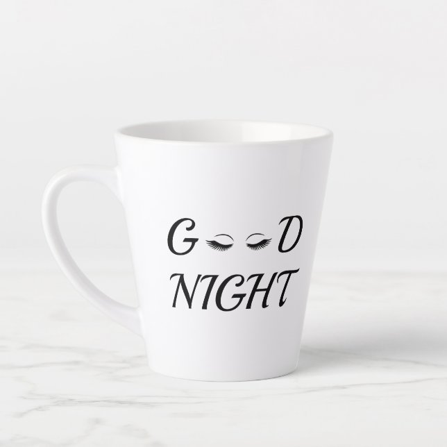Modern Minimalist Good Night Eyelashes Aesthetic Latte Mug (Left)
