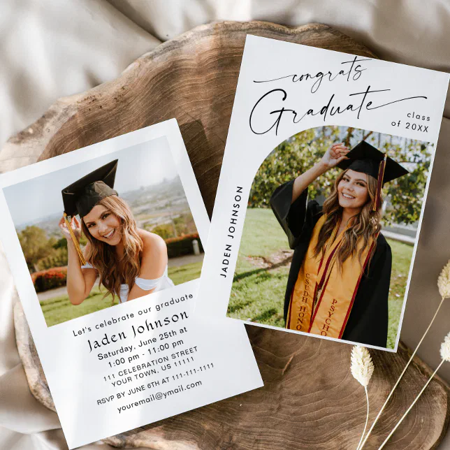 Modern Minimalist Grad 2 PHOTO Graduation Party Invitation | Zazzle