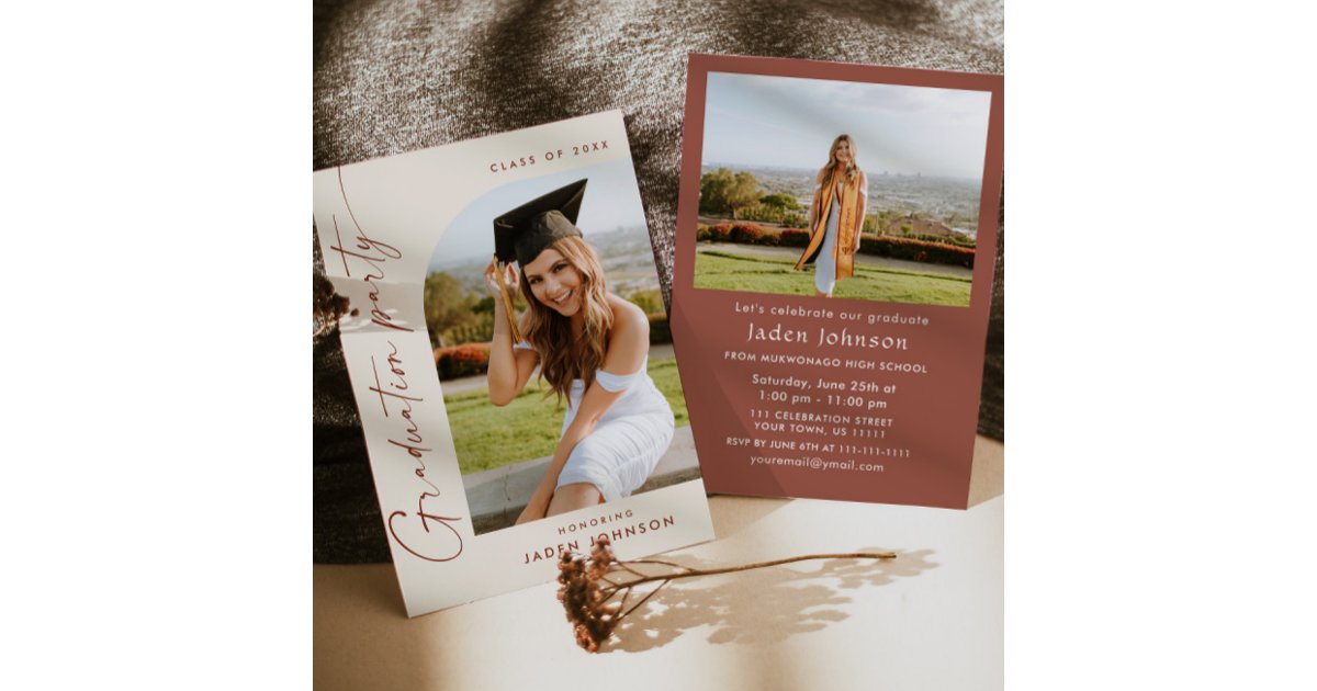 Modern Minimalist Grad 2 PHOTO Graduation Party Invitation | Zazzle