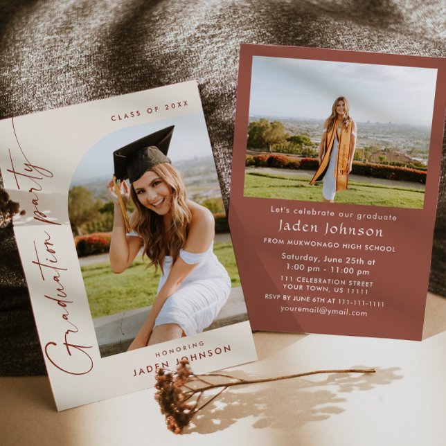 Modern Minimalist Grad 2 PHOTO Graduation Party Invitation (Creator Uploaded)