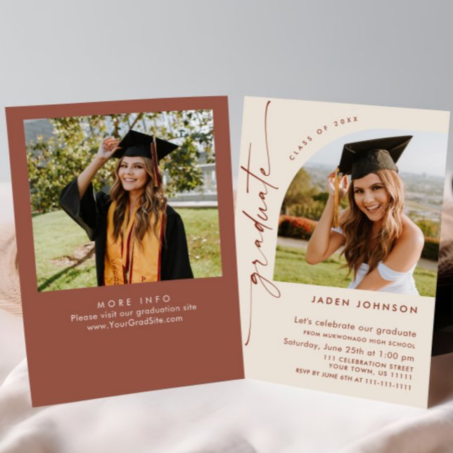Modern Minimalist Grad 2 PHOTO Graduation Party Invitation (Creator Uploaded)