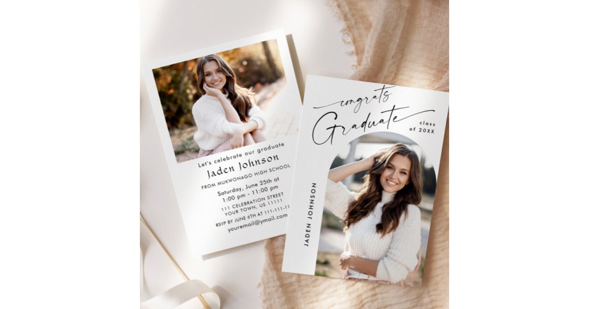 Modern Minimalist Grad 2 PHOTO Graduation Party Invitation | Zazzle