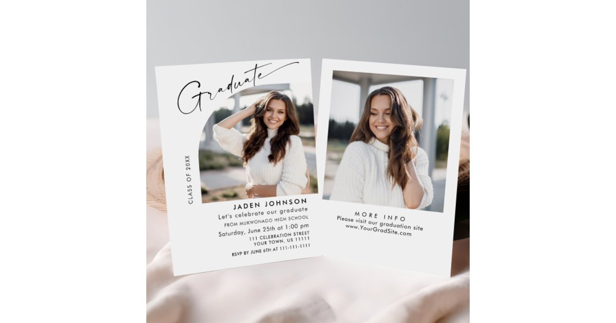 Modern Minimalist Grad 2 PHOTO Graduation Party Invitation | Zazzle
