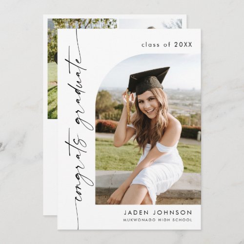 Modern Minimalist Grad 4 PHOTO Graduation Party Invitation