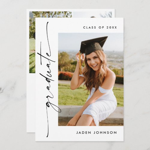 Modern Minimalist Grad 4 PHOTO Graduation Party Invitation