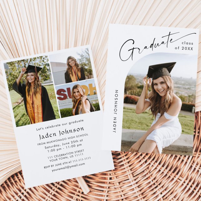 Modern Minimalist Grad 4 PHOTO Graduation Party Invitation (Creator Uploaded)