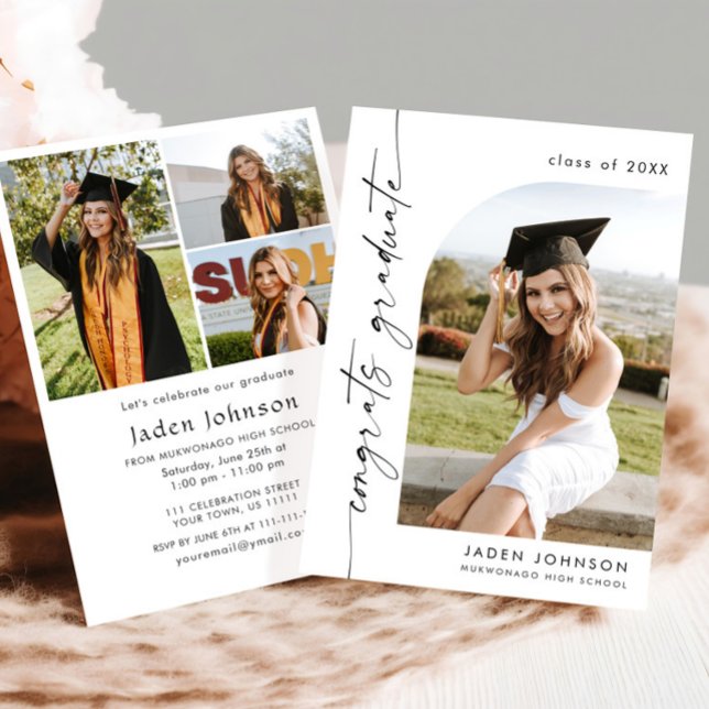 Modern Minimalist Grad 4 PHOTO Graduation Party Invitation (Creator Uploaded)