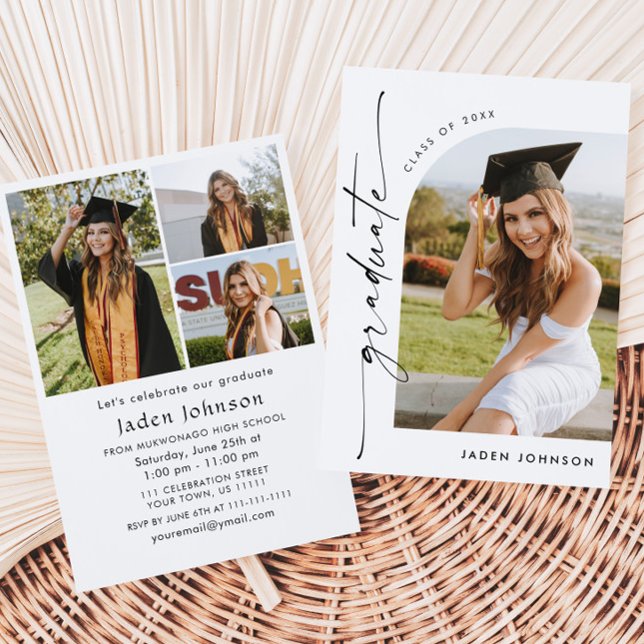 Modern Minimalist Grad 4 PHOTO Graduation Party Invitation (Creator Uploaded)