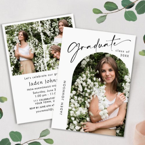 Modern Minimalist Grad 4 PHOTO Graduation Party Invitation