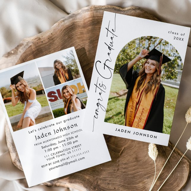 Modern Minimalist Grad 4 PHOTO Graduation Party Invitation (Creator Uploaded)