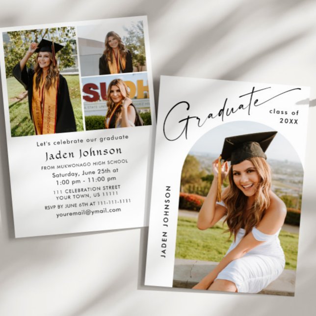 Modern Minimalist Grad 4 PHOTO Graduation Party Invitation (Creator Uploaded)