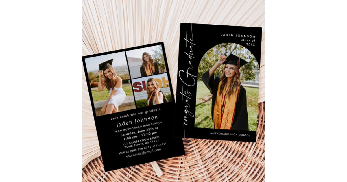 Modern Minimalist Grad 4 PHOTO Graduation Party Invitation | Zazzle