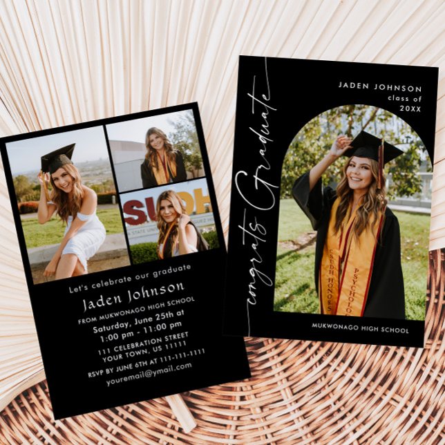 Modern Minimalist Grad 4 PHOTO Graduation Party Invitation (Creator Uploaded)