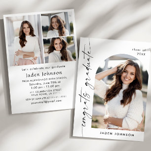 Modern Minimalist Grad 4 PHOTO Graduation Party Invitation