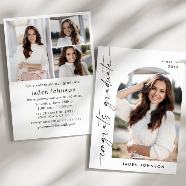 Modern Minimalist Grad 4 PHOTO Graduation Party Invitation (Creator Uploaded)