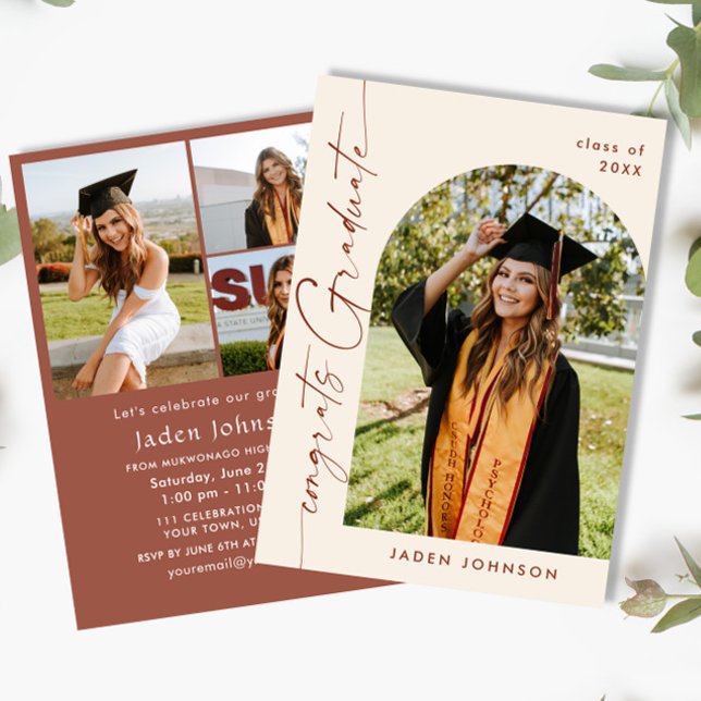 Modern Minimalist Grad 4 PHOTO Graduation Party Invitation (Creator Uploaded)