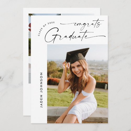 Modern Minimalist Grad 5 PHOTO Graduation Party Invitation