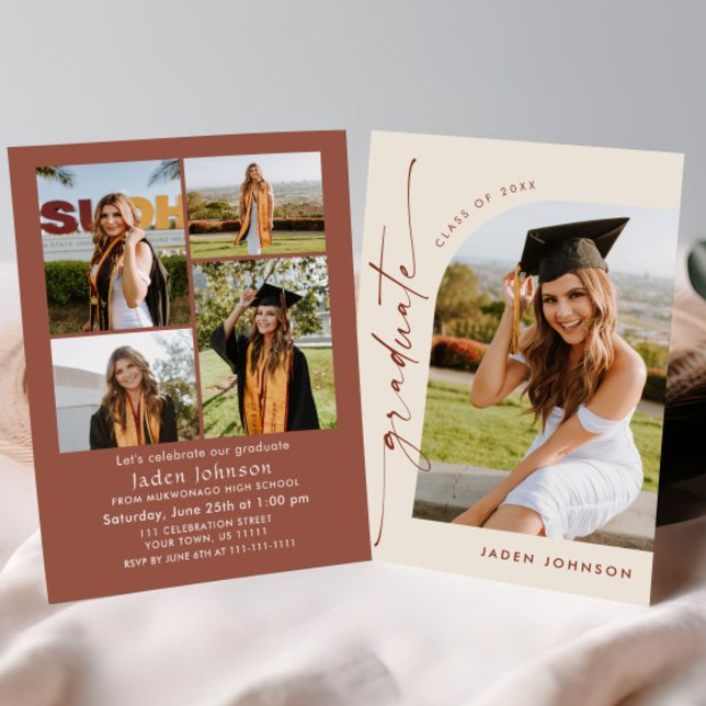 Modern Minimalist Grad 5 PHOTO Graduation Party Invitation (Creator Uploaded)