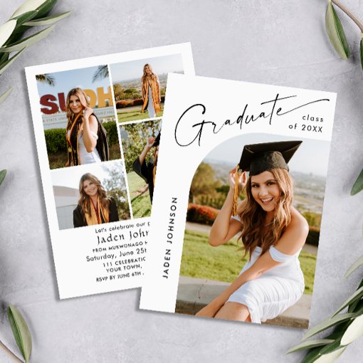 Modern Minimalist Grad 5 PHOTO Graduation Party Invitation | Zazzle