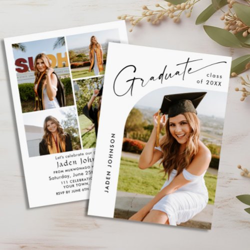 Modern Minimalist Grad 5 PHOTO Graduation Party Invitation