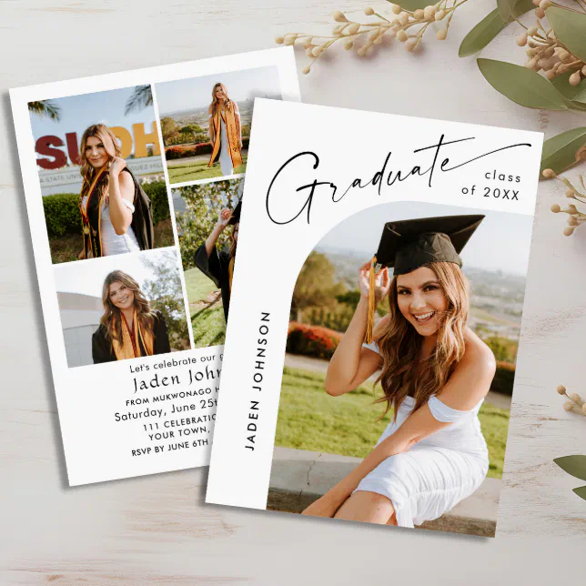 Modern Minimalist Grad 5 PHOTO Graduation Party Invitation | Zazzle