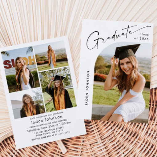 Modern Minimalist Grad 5 PHOTO Graduation Party Invitation | Zazzle