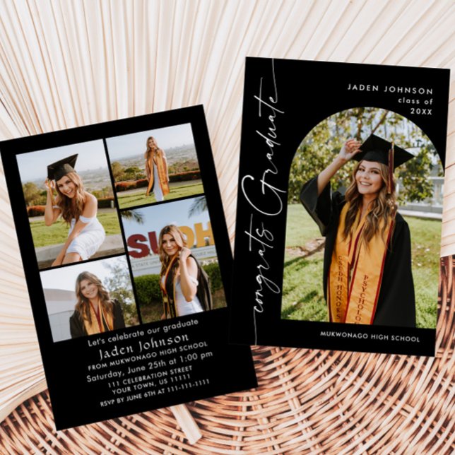 Modern Minimalist Grad 5 PHOTO Graduation Party Invitation (Creator Uploaded)