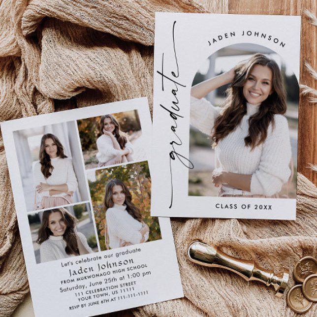 Modern Minimalist Grad 5 PHOTO Graduation Party Invitation (Creator Uploaded)