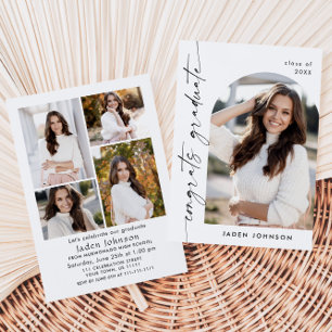 Modern Minimalist Grad 5 PHOTO Graduation Party Invitation