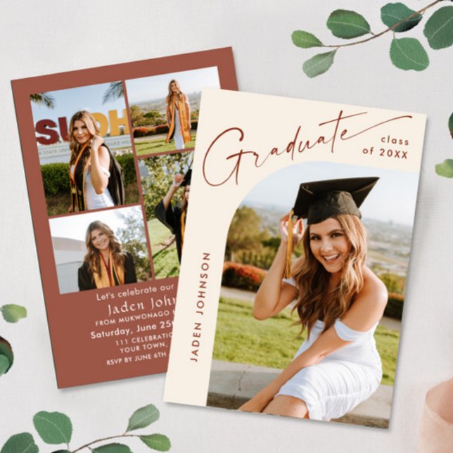 Modern Minimalist Grad 5 PHOTO Graduation Party Invitation (Creator Uploaded)