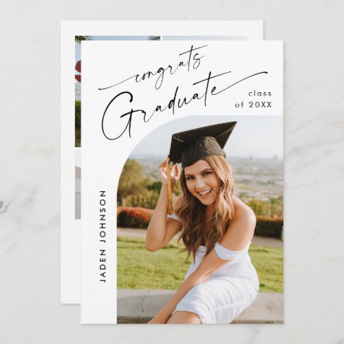 Modern Minimalist Grad 5 PHOTO Graduation Party Invitation