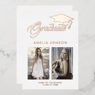 Modern Minimalist Graduate 2 Photo Graduation Gold Foil Invitation