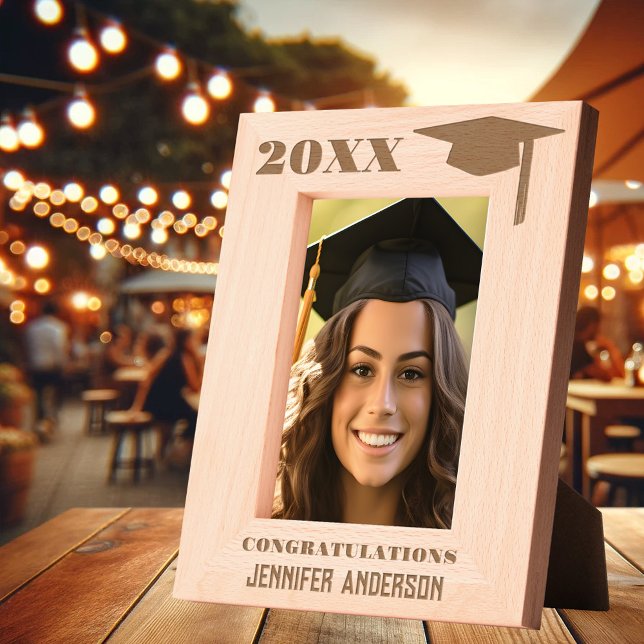 Modern Minimalist Graduate Photo Engraved Frames (Etched picture frame featuring a simple elegant graduate hat - celebrate graduation - keepsake)