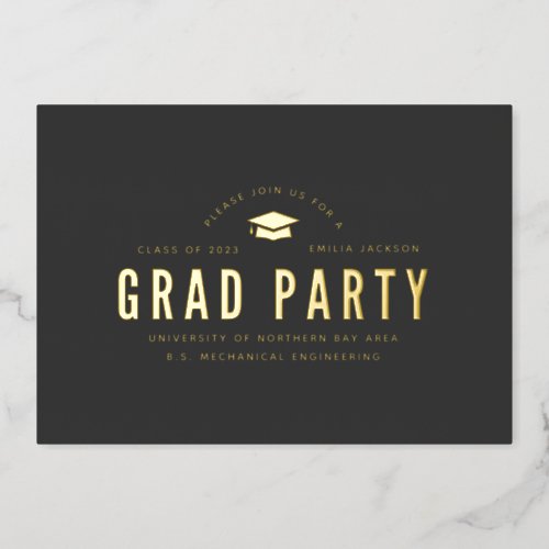 Modern Minimalist Graduation 2023 Black Gold Party Foil Invitation