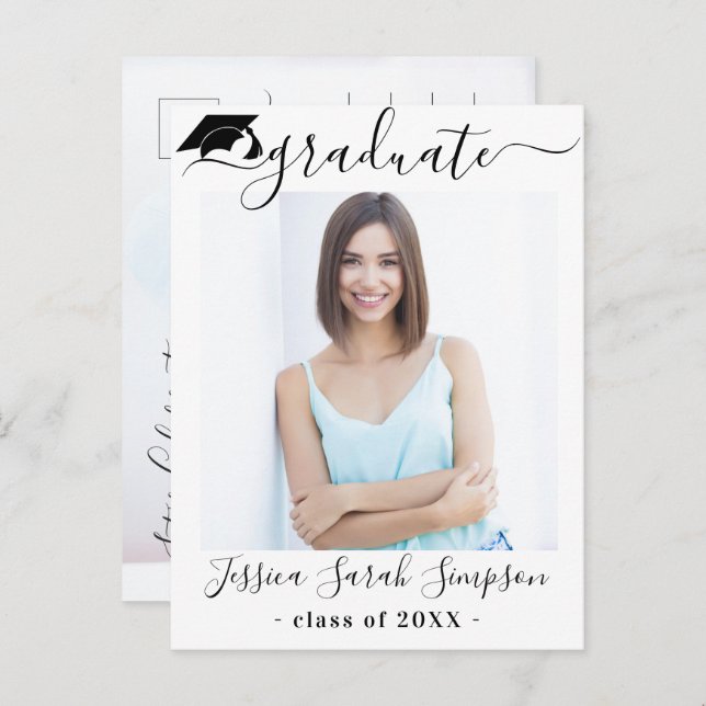 Modern Minimalist Graduation Party 2 PHOTO Announcement Postcard (Front/Back)