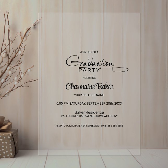 Modern Minimalist Graduation Party Acrylic Invitations (Creator Uploaded)