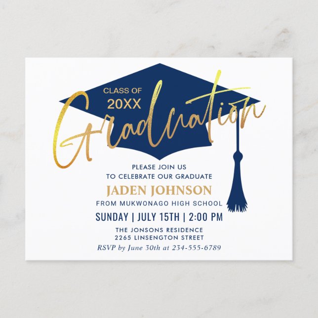 Modern Minimalist Graduation Party Announcement Postcard (Front)