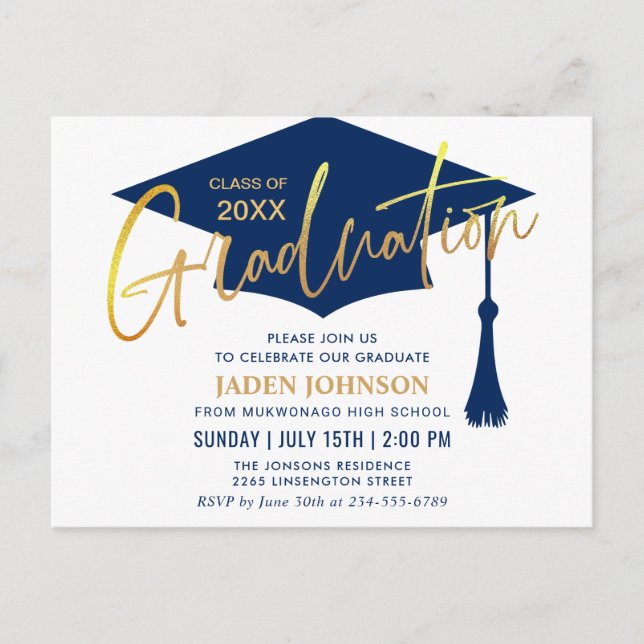 Modern Minimalist Graduation Party Invitation Postcard (Front)