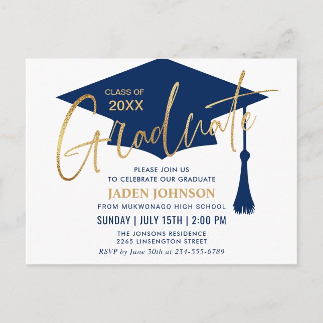 Modern Minimalist Graduation Party Invitation Postcard (Front)