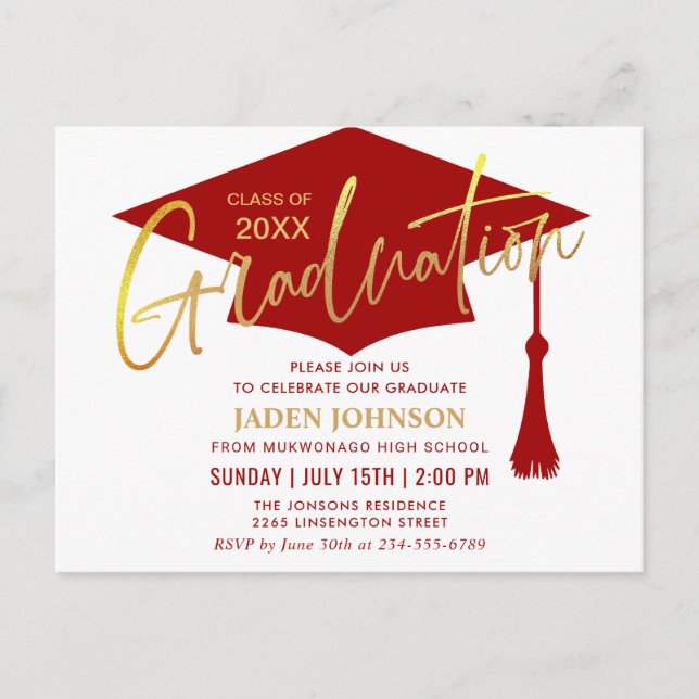 Modern Minimalist Graduation Party Invitation Postcard (Front)