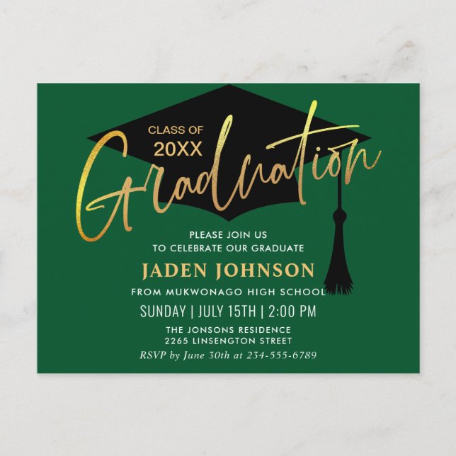 Modern Minimalist Graduation Party Invitation Postcard (Front)