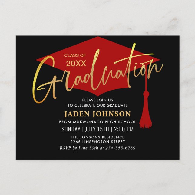 Modern Minimalist Graduation Party Invitation Postcard (Front)