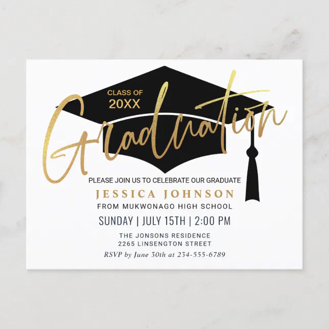 Modern Minimalist Graduation Party Invitation Postcard 