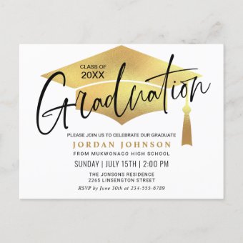 Modern Minimalist Graduation Party QR code Announcement Postcard | Zazzle