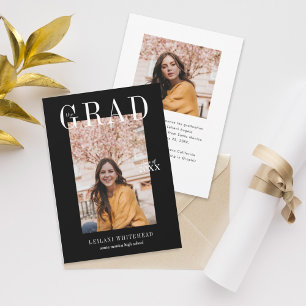 Modern Minimalist Graduation Photo Black Invitation