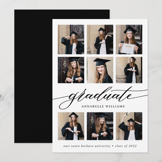 Modern Minimalist Graduation Photo Collage  Announcement (Front/Back)