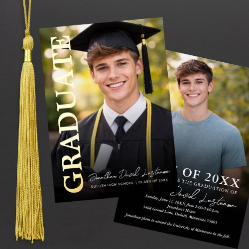 Modern Minimalist Graduation Photo Foil Invitation